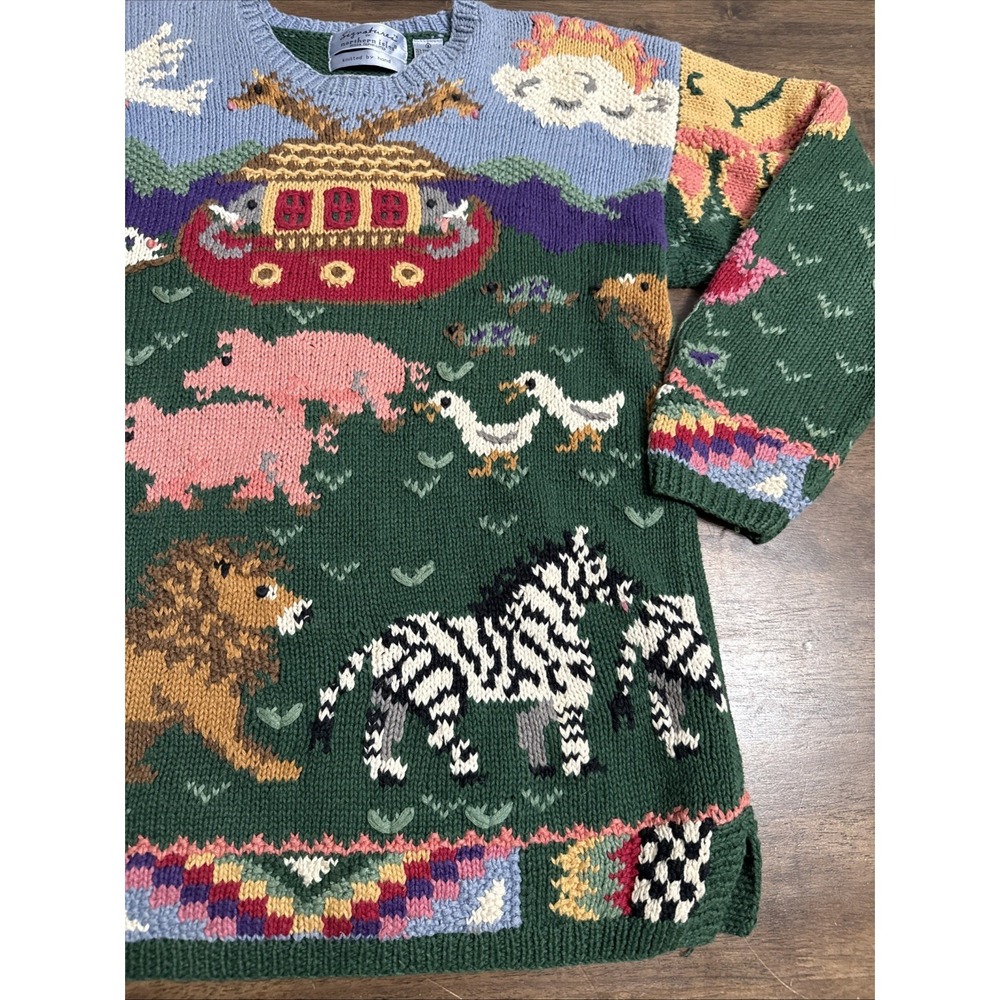 Vtg Northern Isles Noah's Noahs Arc Bible Story Handknit Sweater Small S - Picture 3 of 9